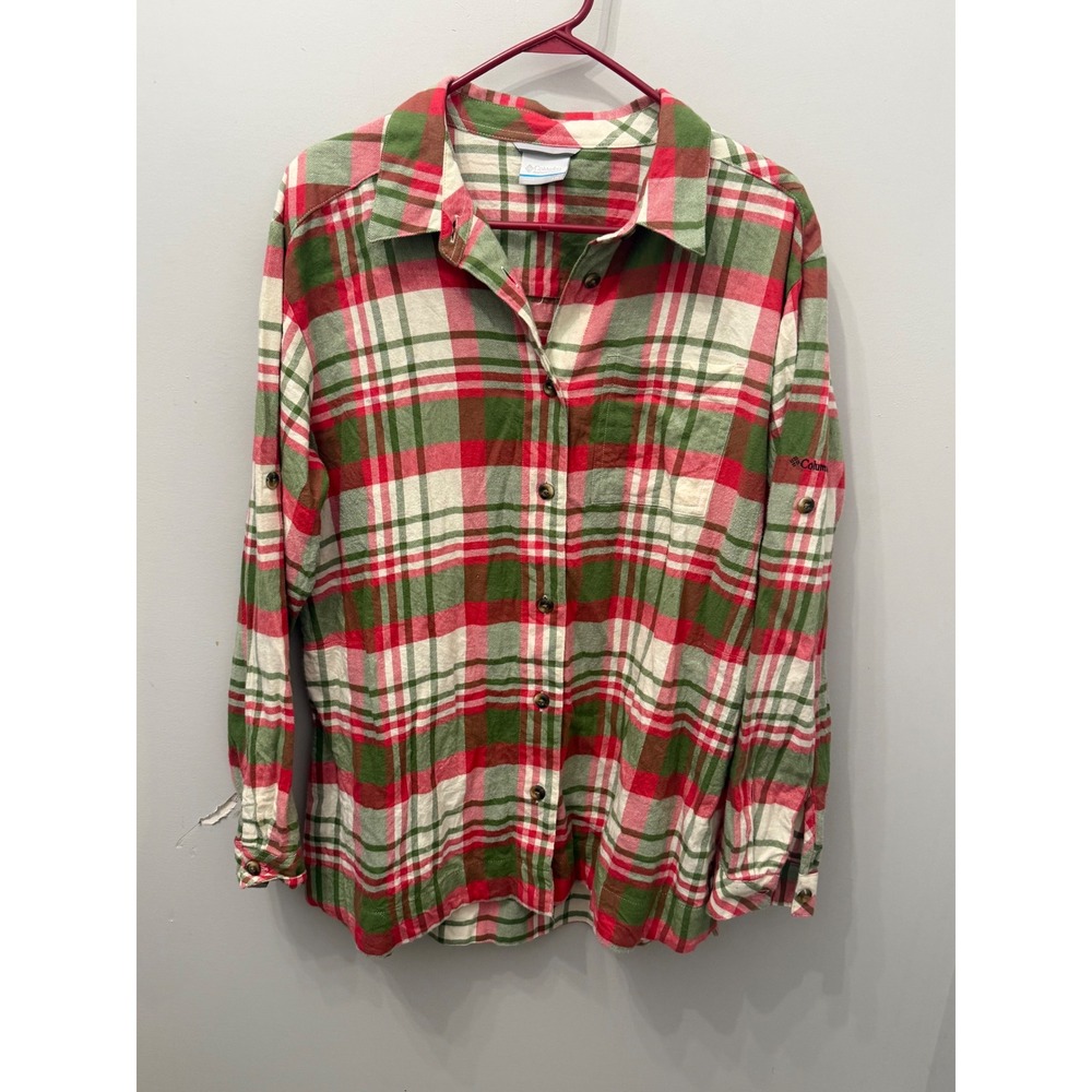 Columbia Women's Holly Hideaway Flannel Plaid Roll Tab Button Down Shirt XXL